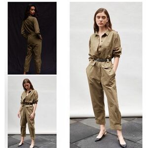 Thakoon Women's Olive Green Utility Jumpsuit Size S Long Sleeve Casual